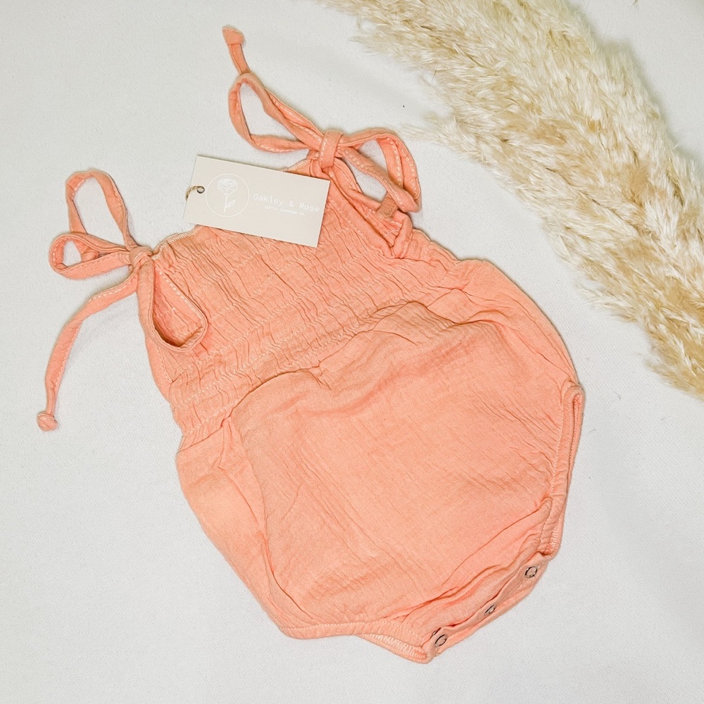 Peach Muslin Smocked Romper